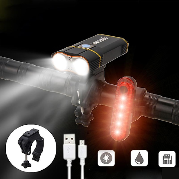 Vedenkestävä etupyörän valo USB ladattava polkupyörän lamppu 4 tilaa etuohjaustangon pyöräilyvalo punaisella varoitusvalolla[D] With USB Taillight China