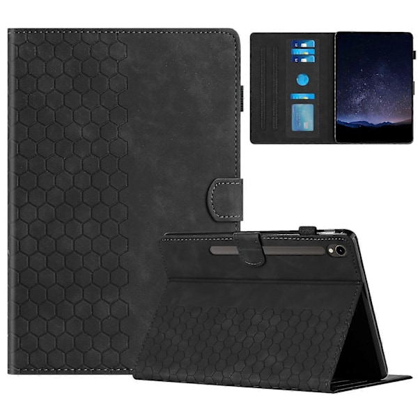 Fodral för Samsung Galaxy Tab S9 FE/S9, Honungsvax-Tryckt Lädertablettfodral med Kortfack