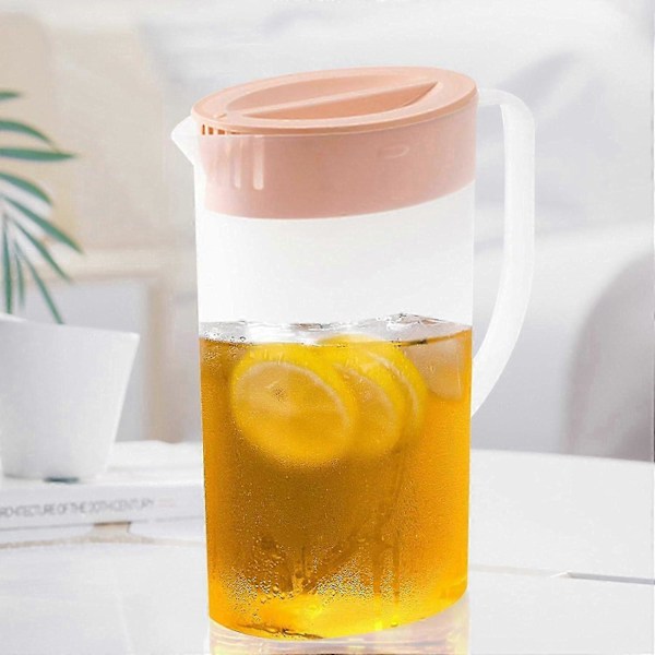 2 stk. Plas-tic vannmugger med lokk og håndtak, juicekanne for kjøleskap, varm/kald vannkanne drikkebeholdere for limonade 2L
