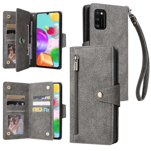 Fodral för Samsung Galaxy A41 Magnetiskt Läder Zipper Plånboksfodral Kortinnehavare Kompatibel med Samsung Galaxy A41 Fodral Grey