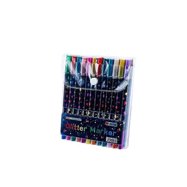 Dobbelthodet dobbeltfarget glittermarkør mykhodet akvarellpensel for scrapbooking (D) 12pcs