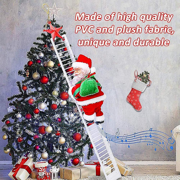 Jultomte som klättrar på stege, sjunger julsånger och spelar musik automatiskt 2024