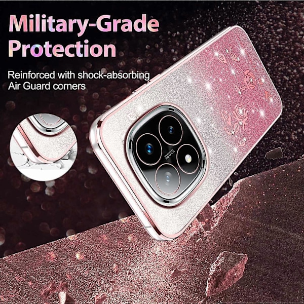KADEM Skal för Xiaomi Redmi Note 14 Pro 5G Fodral Blomma TPU Flexibelt Gradient Telefonskal -[D] Multicolor Rose Gold