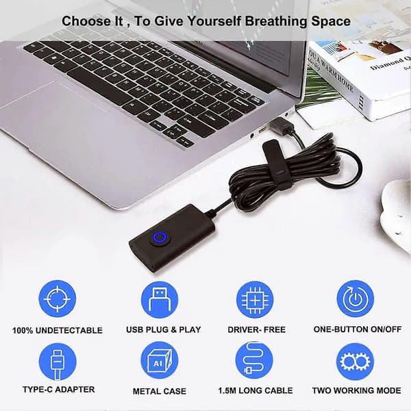 USB Type-C Muse Jiggler Automatisk Computermuse Bevæger Dobbeltfunktion Muse Shaker med ON/OFF Knap til Computer Vækning[D] Black