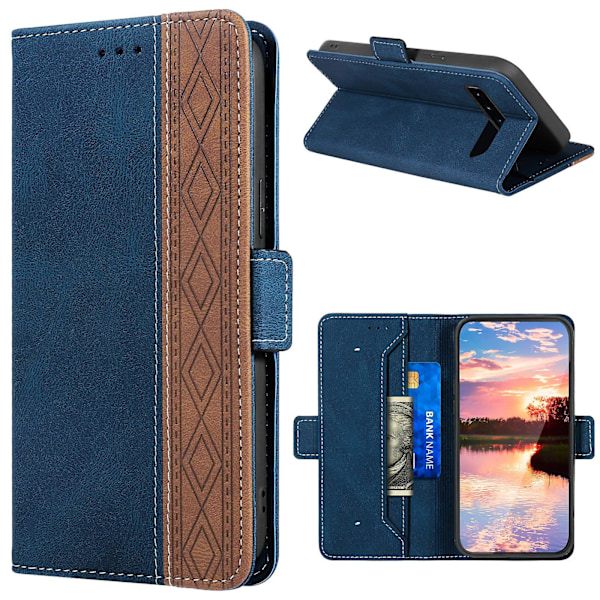 Læder Magnetisk Lukning Etui med Flip Wallet Stativfunktion Cover til Samsung Galaxy S10 Plus 4G Blue