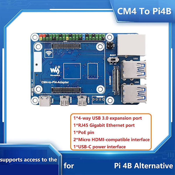 Cm4 Till Pi4b Utbyggnadskort 4-vägs Usb3.0+rj45 Gigabit Ethernet Port Cm4 Till Pi4 Adapter För 4b Kretskort