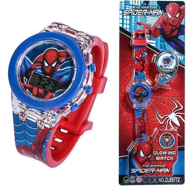 Spiderman Digitalure til børn, piger og drenge, 7 farvede lys, vandtætte ure[D]