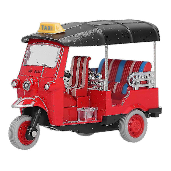 Vedettävä thaimaalainen kolmipyöräsimulaatio, metalliseos Tuk Tuk -automalli, lasten ajoneuvolelu [D] Red