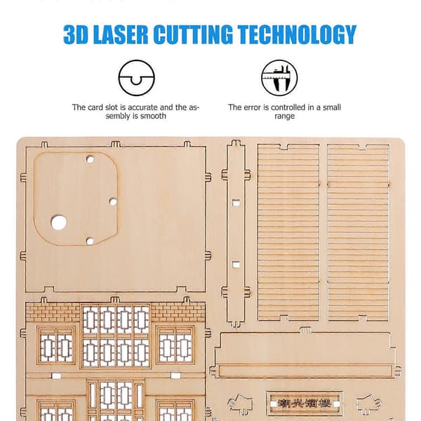 Træmodel Samlesæt Legetøj til Børn 3D Puslespil Legetøj 3 Sæt DIY Model Kit[D] Light Brown 15X11cm