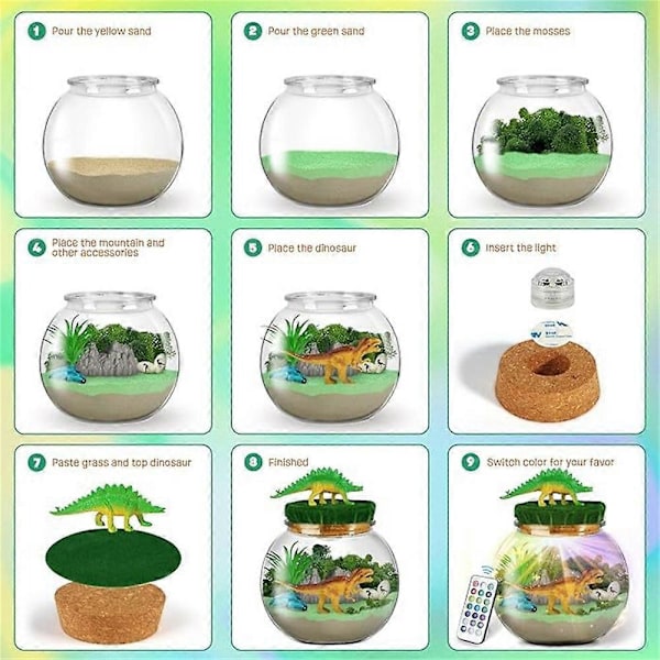 Lysande Behållare DIY Terrarium Kit för Barn Kristallodling Konst Hantverk Pedagogisk Leksak[D] Multicolor Dinosaur