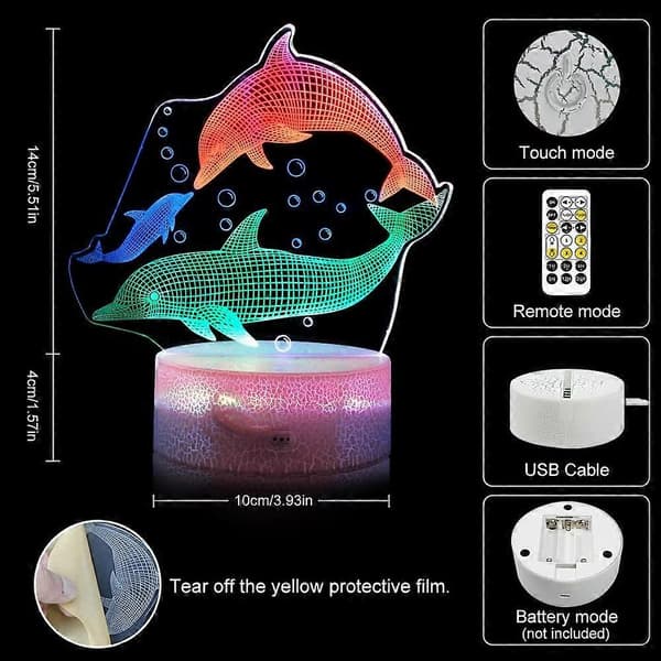 Delfin 3D Nattlys, Dynamisk RGB Fargeendrende 3D Illusjonslampe[D]