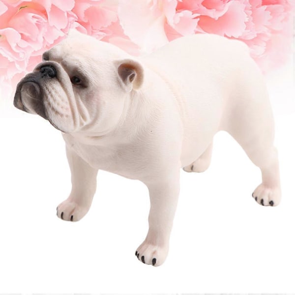 1 stk Model PVC Simulation Figurine Hundefigur Ornament Statisk Solid Dyremodel Skrivebordsdekoration (Stående Bulldog) White 14.6x12cm