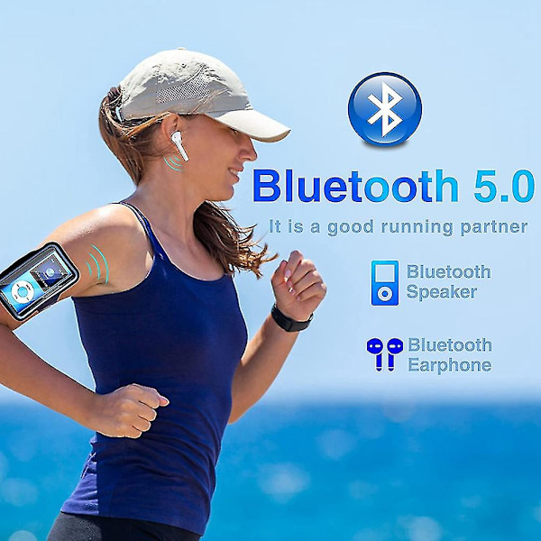 Bluetooth 5.0 MP3-spelare med 32 GB TF-kort, FM-radio, hörlurar - Bärbar HiFi-musikspelare (blå)