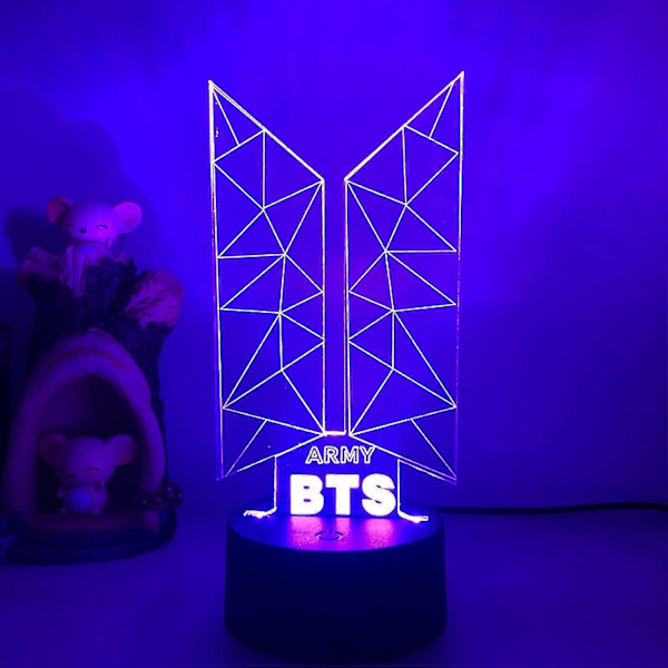 3D LED Natlampe BTS Sanger Ungdomsliga 3D Illusion Lampe Fjernbetjening til Fans Soveværelse Dekoration --- Style B2Black Seat