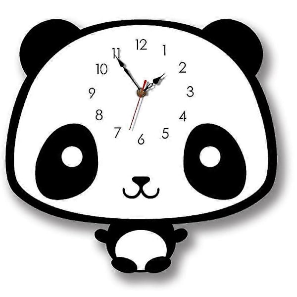 Väggklocka Panda i nordisk stil, tyst träklocka för rum[D] white  black