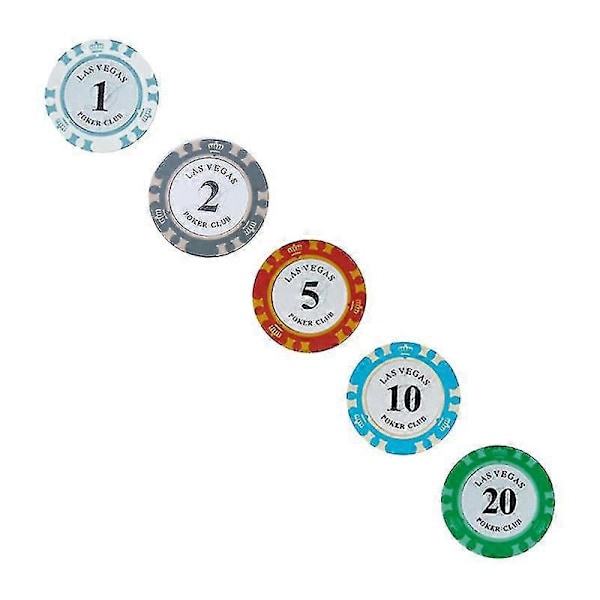 50 st Texas Pokerchips Special Clay Coin (värde 1 + värde 2 + värde 5 + värde 10 + värde 20, 10 stycken av varje)