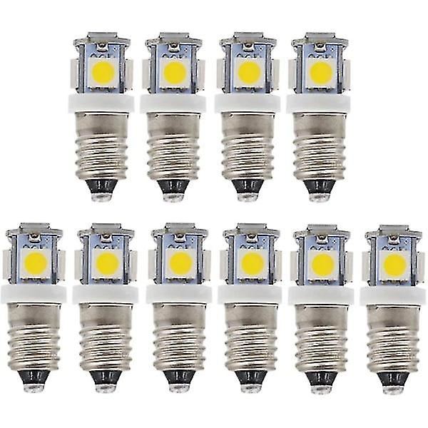 10 stk E10 6V LED-lamper 5SMD 0,5W 50LM - Lampacool Hvid