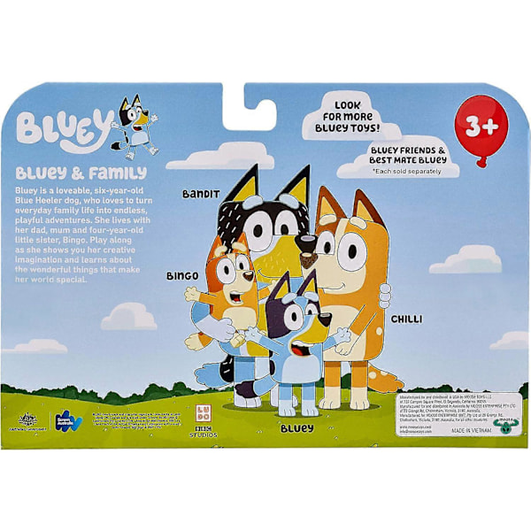 Bluey ja Ystävät 2,5-3 Tuuman Toimintahahmo 4-Pakkaus