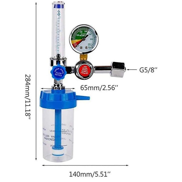 Syretrycksregulator Inhalator Mätare Trycksänkande Ventil G5/8 Tum Flödesmätare Absorbent Buo