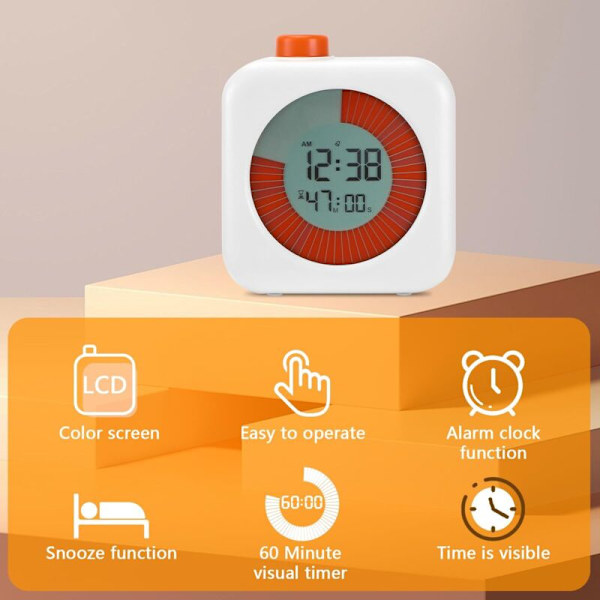 Digital visuel timer, 60-minutters nedtællingstimer, stopur og tæller, nedtællingstimer, eksamenstimer, børnetimer, analog visuel timer, tidsstyring 0.05