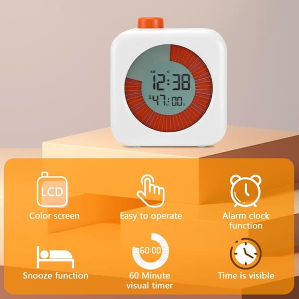 Digital visuell timer, 60-minuters nedräkningstimer, stoppur och räknare, nedräkningstimer, provtimer, barntimer, analog visuell timer, tidshantering 0.05