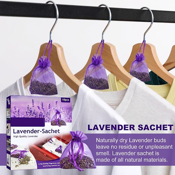 10 Pakk Lavendelposer For Skuffer Og Garderober Perfekt For Bil Rom Luftfriskende Duftposer