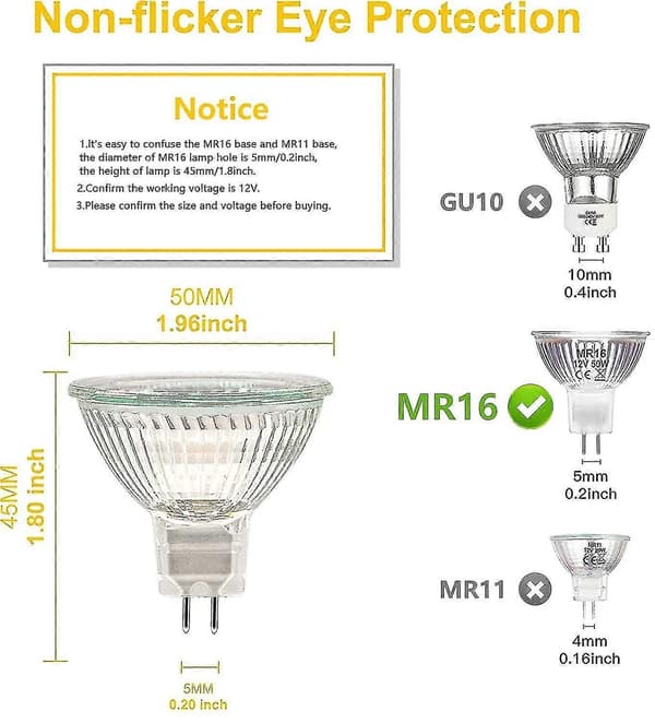 12V 20W Dimbar Halogen MR16 Spot Light Bulb, Gu5.3, 2-Pin, Varmvit 2700k[D]