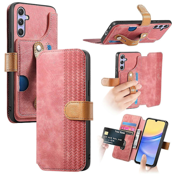 Plånboksfodral i Retro Läder för Samsung Galaxy A36 5G med Armband och Ställ [D] Multicolor Pink