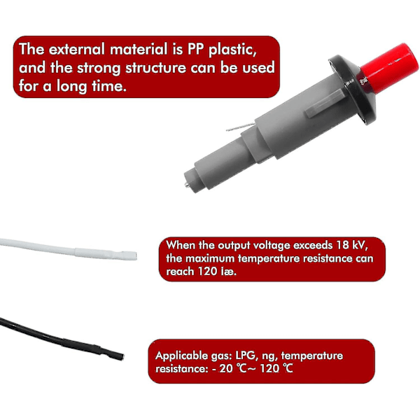 Ersättningskit för Piezo-tändning för Weber Modell 7510, Spirit E-210, Spirit 500/700, Genesis E-310/E-320, Genesis Silver B/C, Genesis Gold B/C, Platinum
