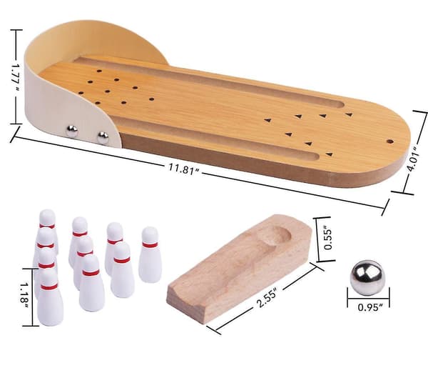 Mini Bowling-set för skrivbord, brädspel i trä, fingersportleksaker Cai382[D]
