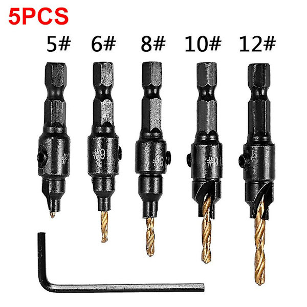 Swagging Værktøj Bor Bits Sæt Snappy Tools Quick-Change Forsænker Bor Bits Sæt[D] Gold 5PCS