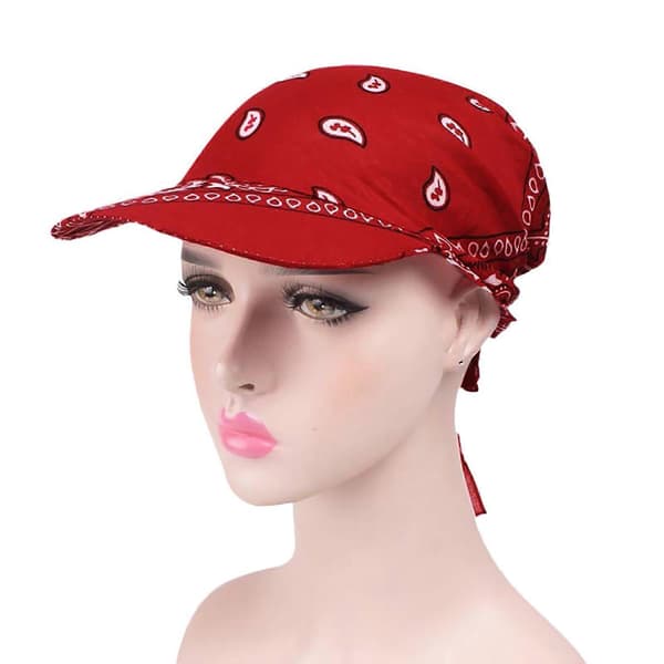 Dame blomstertrykk Bandana-lue Pustende Lett Retro Uformell Hodeplagg (D) Red