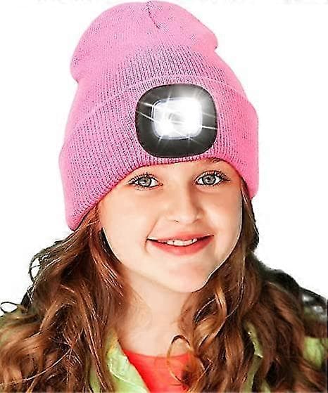 Lue med LED-lys for barn, håndfri hodelykt med knappcellebatterier, rosa[D]