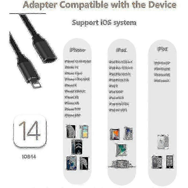 1m Lightning-jatkokaapeli iPhonelle ja iPadille, iPhone-jatkokaapeli Apple MFi -sertifioitu naaras-uros