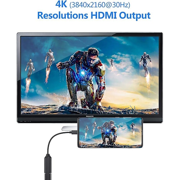 USB-C till HDMI-adapter, Typ C till HDMI 4K-adapter (Svart, 1 st)