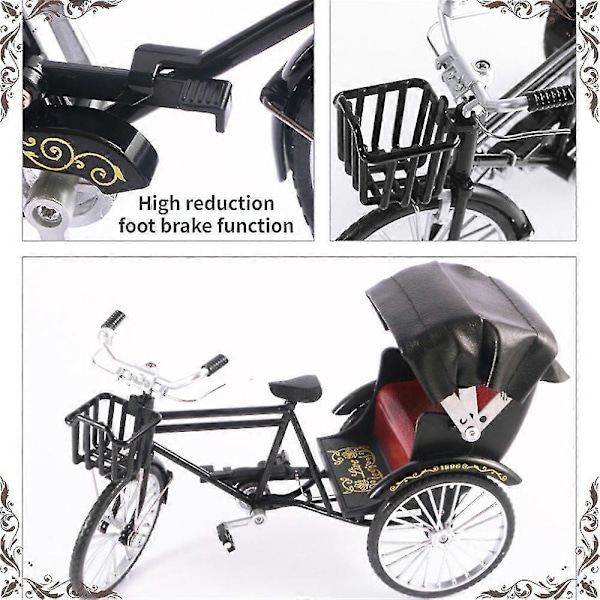 Trehjuling Modell Nostalgisk Retro Stil Utvidbar Kalesje Bevegelig Kjede Rickshaw Skrivebords Ornament Hjem Dekorasjon Gaver fra SENZHE
