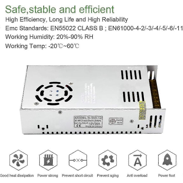12V 30A DC Universal Reglerad Växlande Strömförsörjning 360W - Hög Effektivitet, Pålitlig Prestanda - Bra
