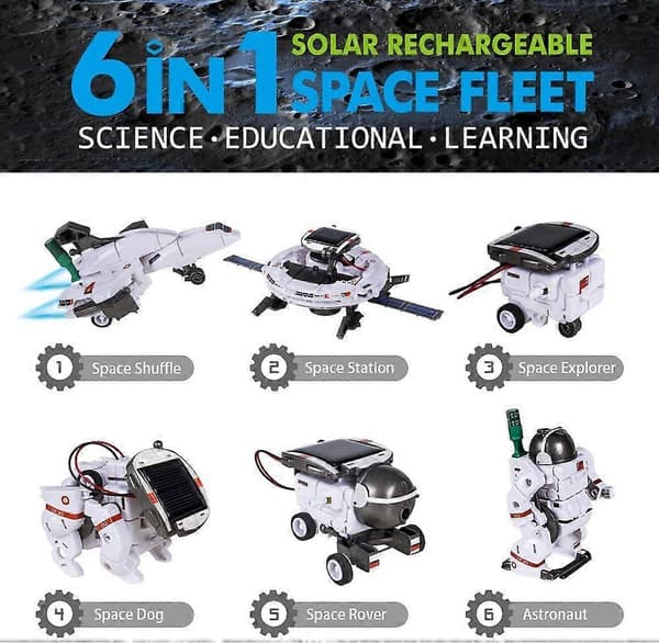 Samling af solcelle robot legetøjs puslespil 6-i-1 videnskabeligt eksperiment stam adskillelse og samling[D] White