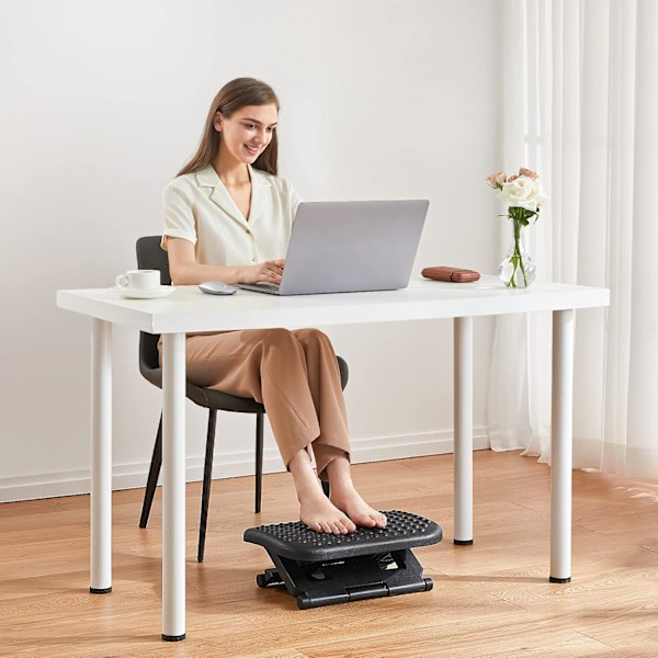 Justerbar fotpall under bord, fotpall under bord med massagefunktion Lutningsjustering Svart