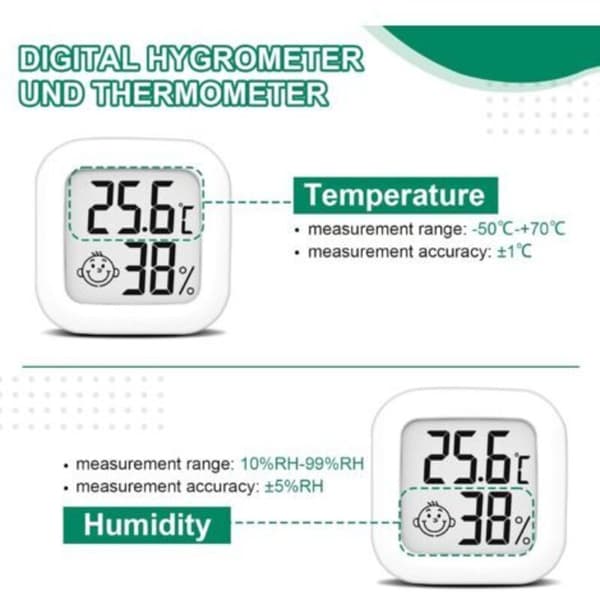 Sett med 6 mini digitale termometre med bryter, LCD-hygrometer, trådløs innendørs temperatursensor, høypresisjons temperatursensor i ℉/℃（D）