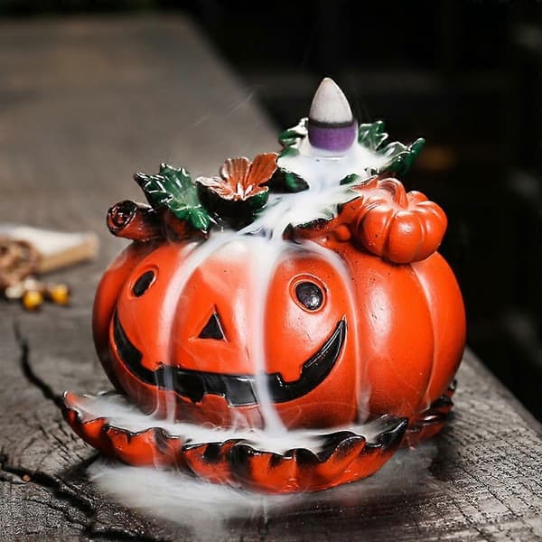 Halloween græskar harpiks omvendt strøm røgelsesbrænder, tilbageløbsrøg boligindretning ornament (D)