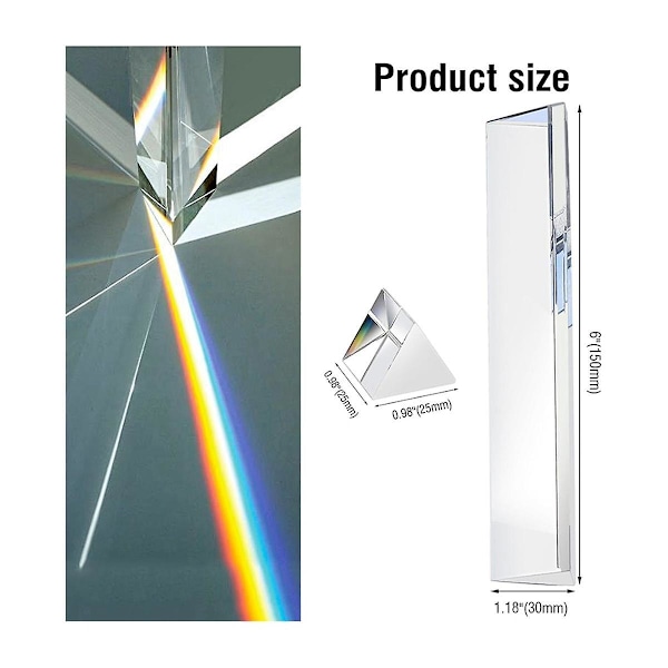 2 stk Klare Triangulære Prismer, 6 & 1 tommer Lengder Optiske Prismer for Undervisning i Lysspekter Fysikk og Fotografi Prisme