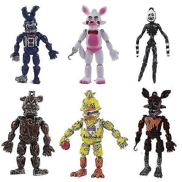 5 stk Five Nights at Freddys Actionfigurer Leke Security Breach Series Glamrock Foxy Bonnie Fazbear Pvc Dukke Fnaf For Barn Gave 6 stk B