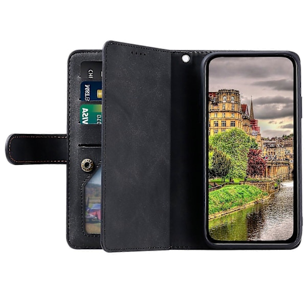 Xiaomi Redmi Note 14 4G (164,84x78,15x8,16mm) Kotelo Puhelinkuori Vetoketjullisella Lompakolla 9 Korttipaikalla[D] Multicolor Black