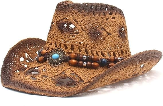 Hule stråcowboyhatte til kvinder - Sommer strandhat Western solhat Bøjelig Boho stråcowboyhat