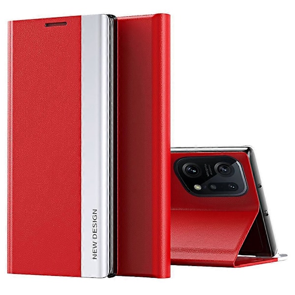 Electropläterat PU-läderfodral med stativ och magnetisk absorption för Oppo Find X5 Pro Red