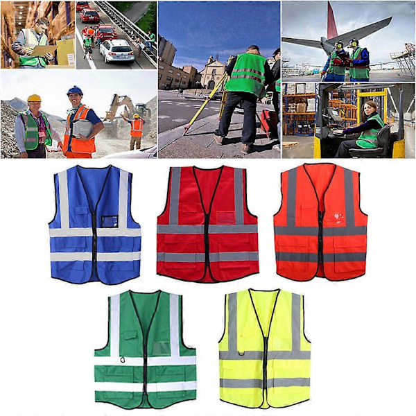 Hi-Vis Sikkerhedsvest Med Lynlås Reflekterende Jakke Sikkerheds Veste 5 Lommer[D]