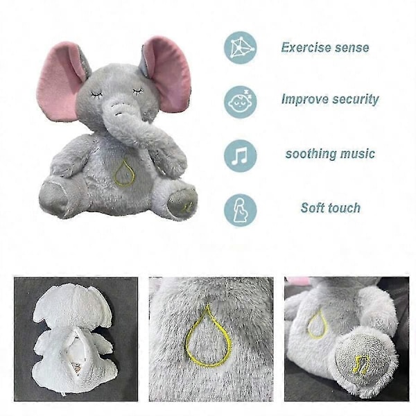 Andnings-Elefant Sovkompis Plysch Baby Ljudmaskin Lugnande Snuggle Elefant Fylld Djur Plysch med Andningsrörelse och Musik för Sömn