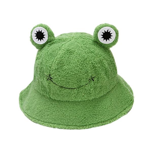Plush Grodahatt Söt Grön Packbar Bucket Hat Höst Vinter Håll Varmt Rolig Djurhatt för Vuxna Kvinnor Män Utomhus Inomhusaktiviteter