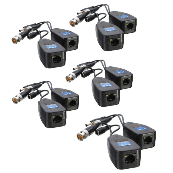 5 par Cctv Coax Bnc Video Power Balun Transceiver Till Cat5e 6 Rj45 Connector Koaxial/analog Hd Twi [kk] Black